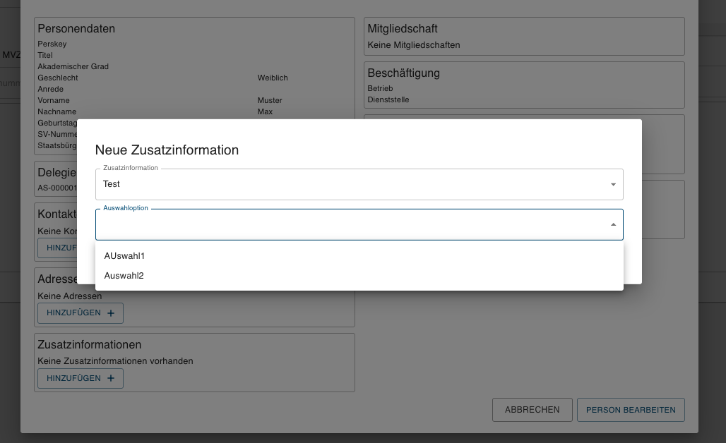 Zusatzdatenauswahl